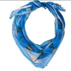 Michael Stars Blue Prickly Party Cactus Desert Beaded Triangle Scarf